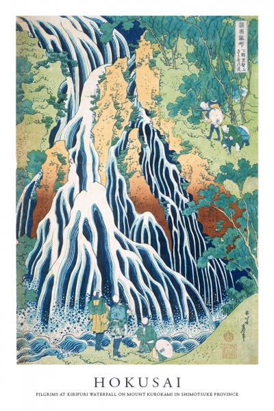 Katsushika Hokusai - Pilgrims at Kirifuri Waterfall on Mount Kurokami in Shimotsuke Province Variante 1 | 30x45 cm | Premium-Papier