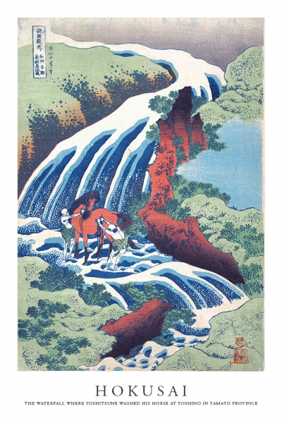 Katsushika Hokusai - The Waterfall Where Yoshitsune Washed His Horse at Yoshino in Yamato Province Variante 1 | 30x45 cm | Premium-Papier