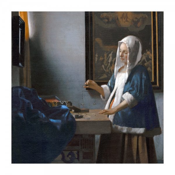 Jan Vermeer - Woman Holding a Balance Variante 1 | 60x60 cm | Premium-Papier wasserfest