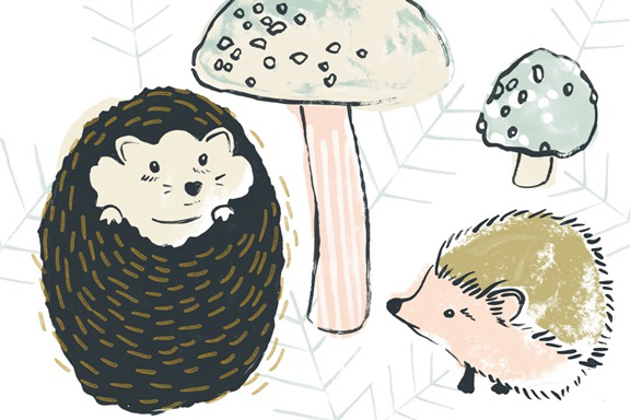 Hedgehogs & Mushrooms Variante 1 | 60x90 cm | Premium-Papier