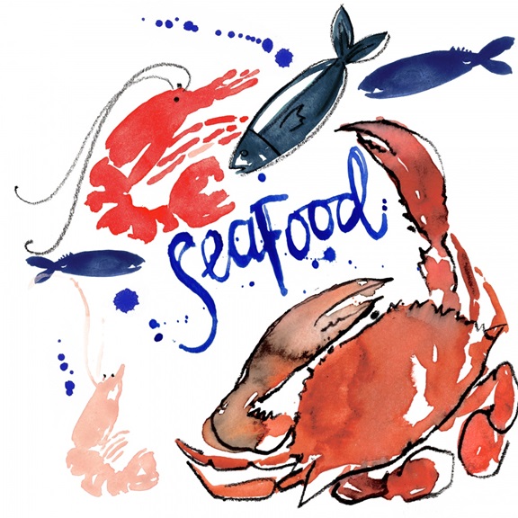Seafood Watercolour No. 2 Variante 1 | 60x60 cm | Premium-Papier